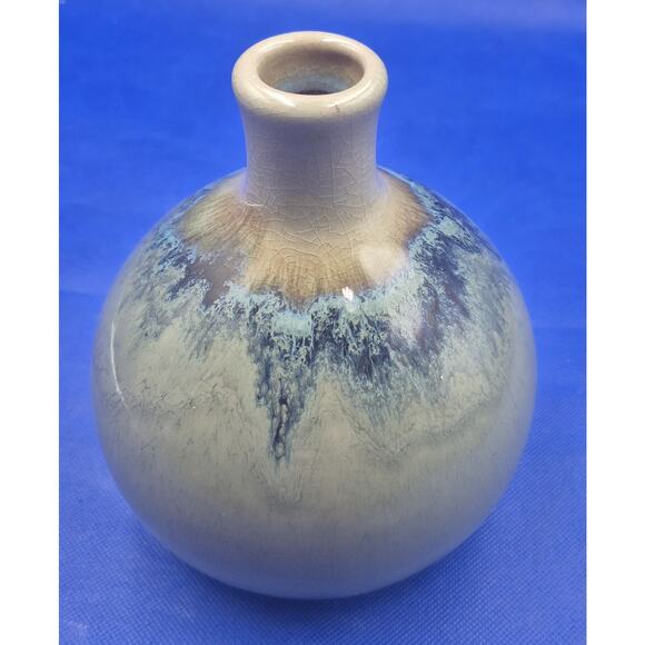 Green Blue Drip Glaze Art Pottery Vase 7.5x6" - Picture 1 of 6